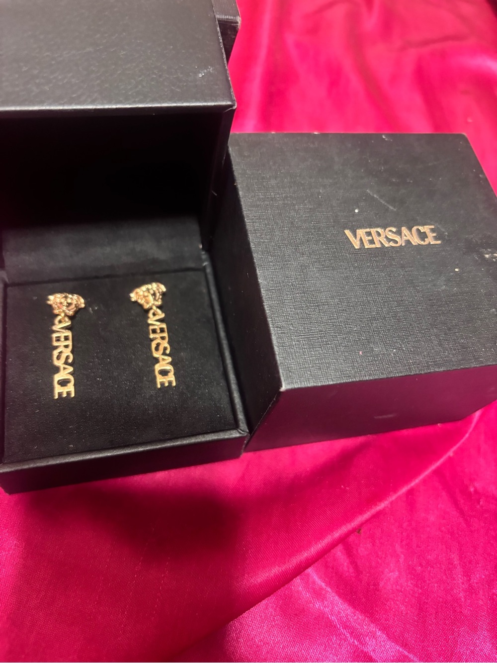 Versace Gold Medusa Logo Drop Earrings with Versace Lettering Authentic proof!! - Picture 3 of 9